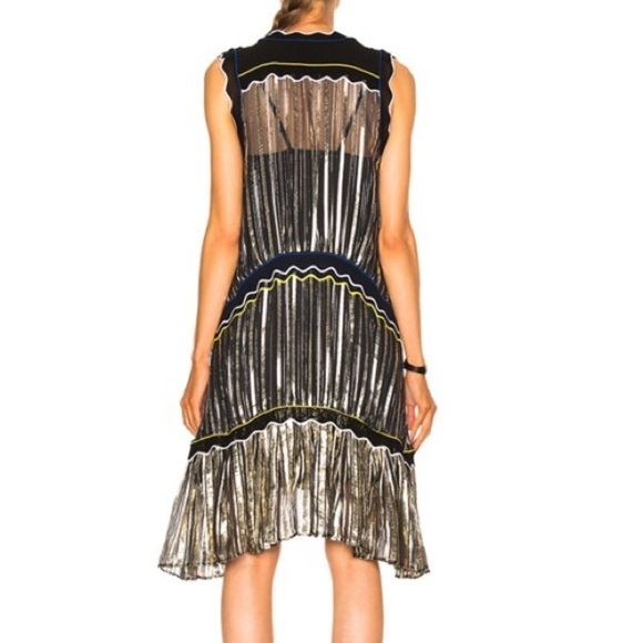 NWT Peter Pilotto Metallic Chiffon Dress Gold Navy Sheer Designer Sz M - Picture 2 of 16